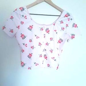 Shein Rose print button front top